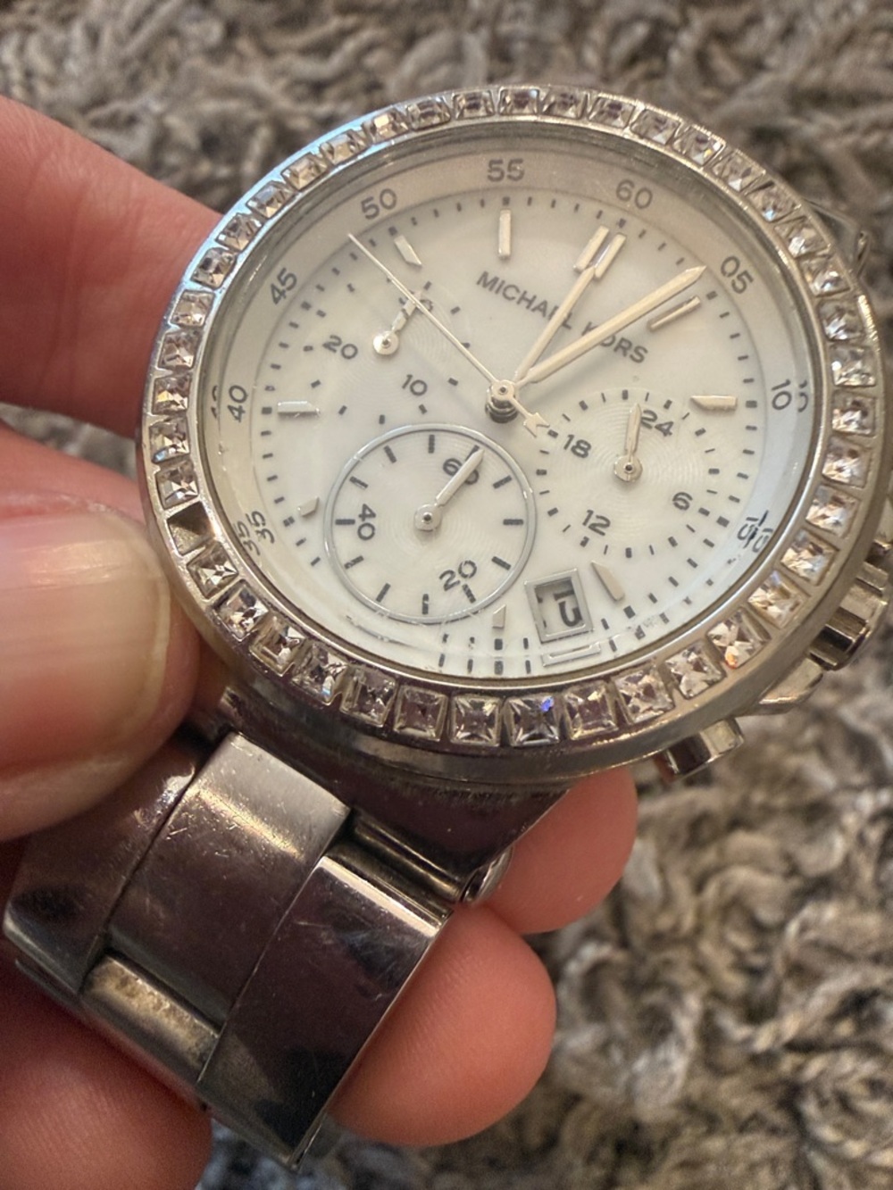 Michael Kors Silver and White Crystal-Trim Chronograph Watch - Picture 7 of 9